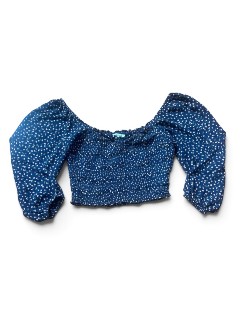 American Eagle Floral Smocked Crop Top Blue White Size S
